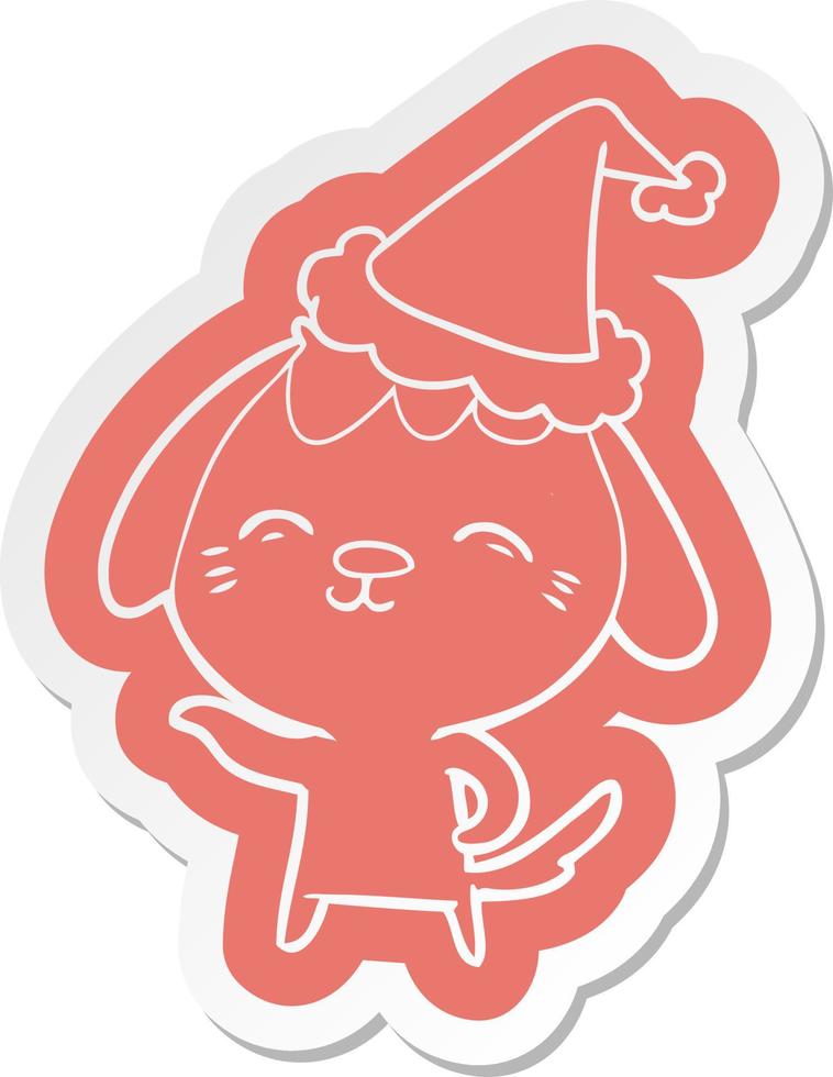 happy cartoon sticker van een hond met een kerstmuts vector