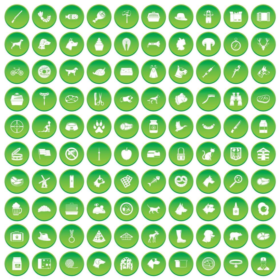 100 hondenpictogrammen instellen groene cirkel vector