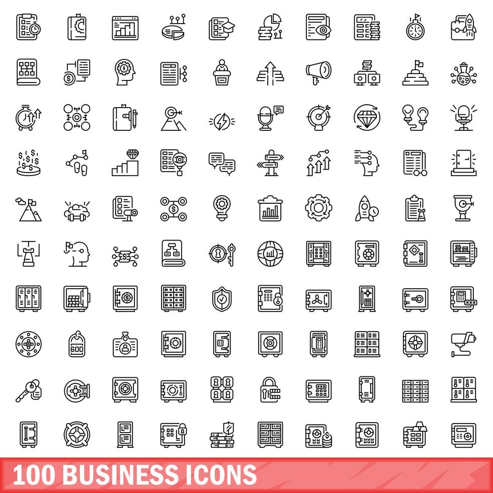 100 zakelijke iconen set, Kaderstijl vector