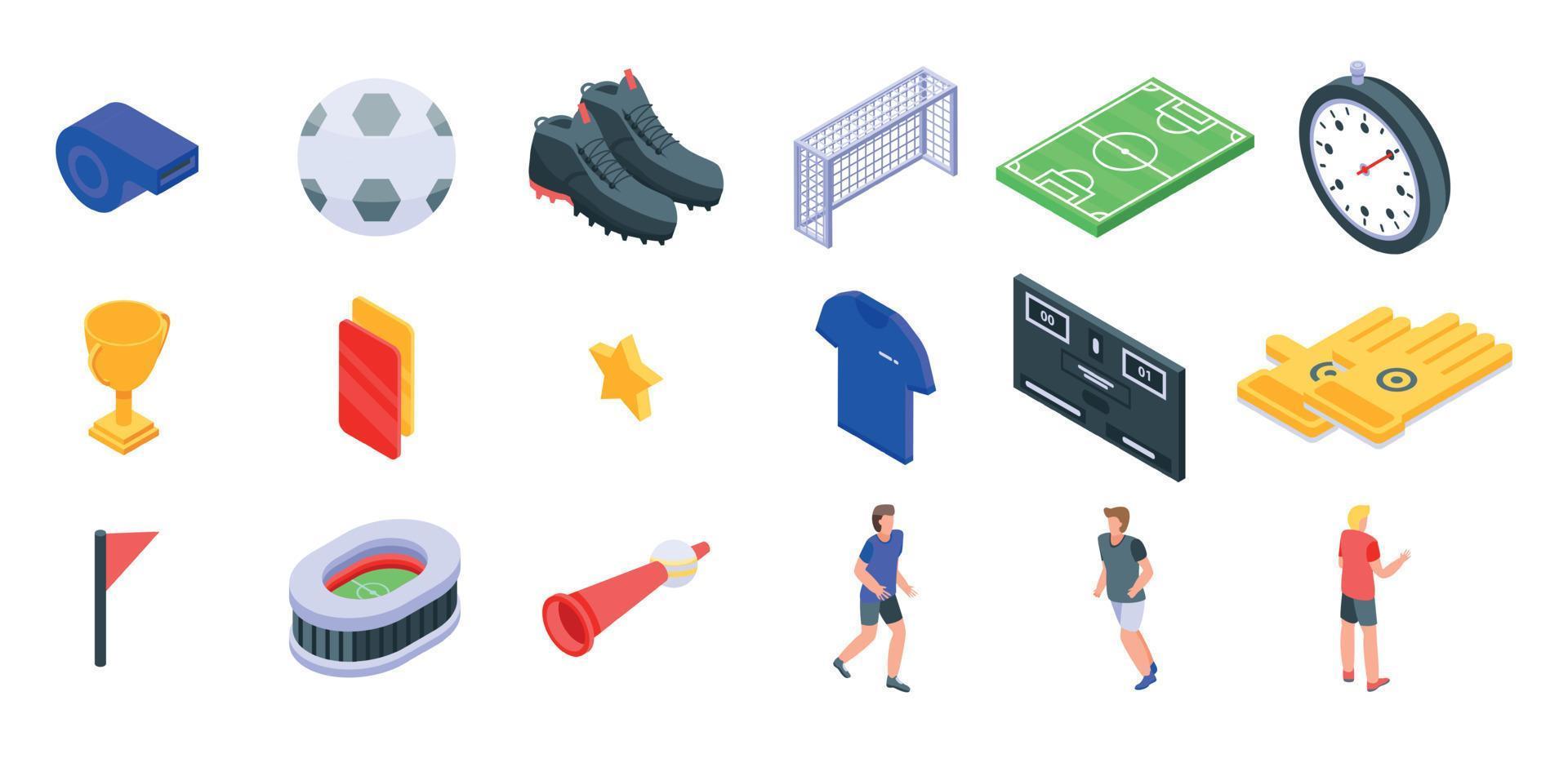 voetbal iconen set, isometrische stijl vector