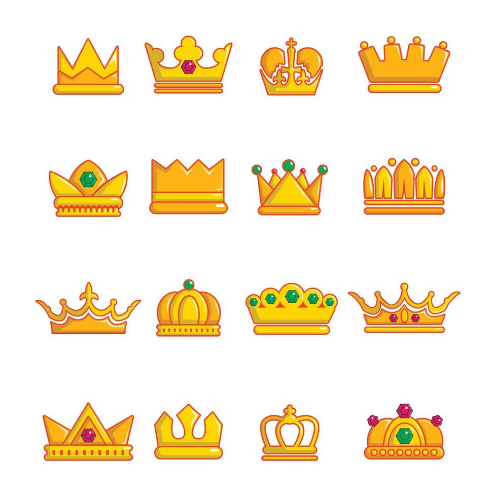 kroon goud iconen set, cartoon stijl vector