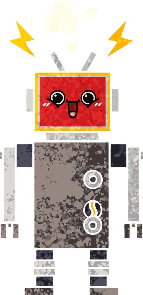 retro illustratie stijl cartoon gelukkige robot vector