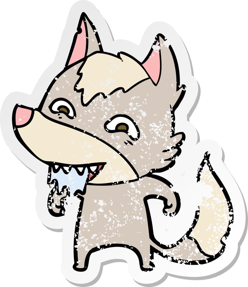 verontruste sticker van een cartoon hongerige wolf vector