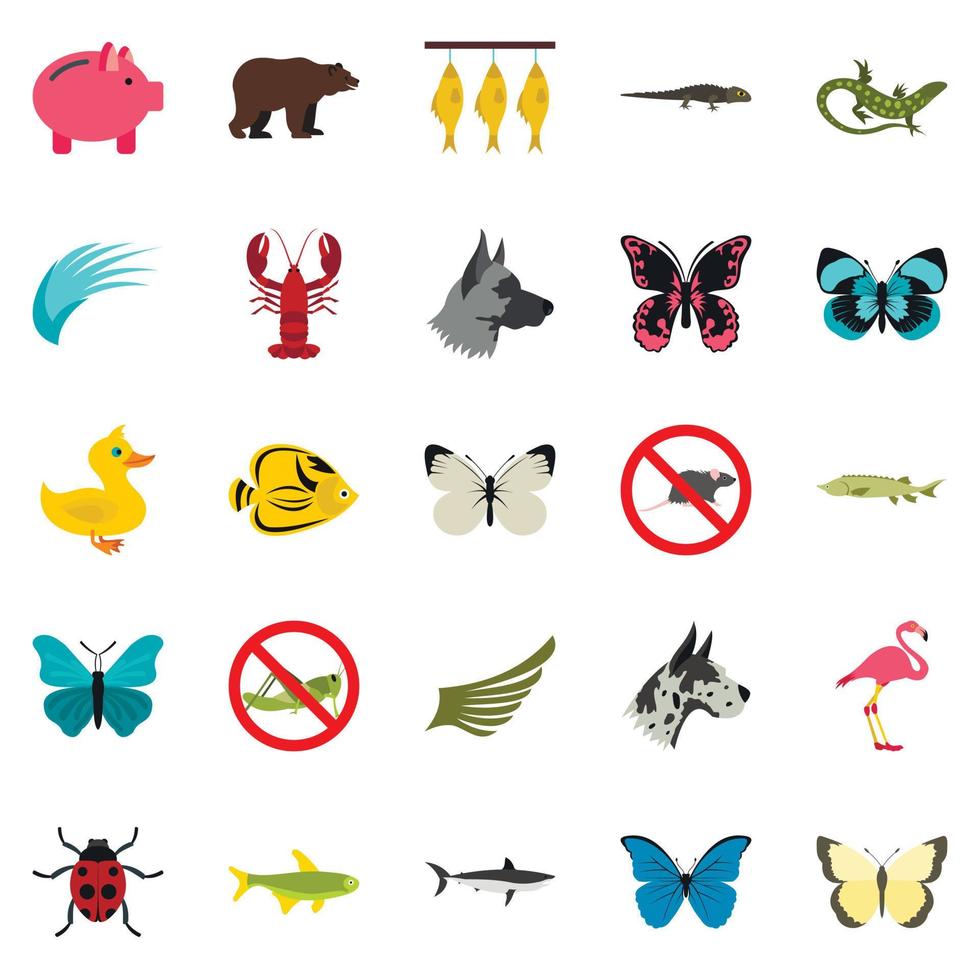 insecten iconen set, vlakke stijl vector