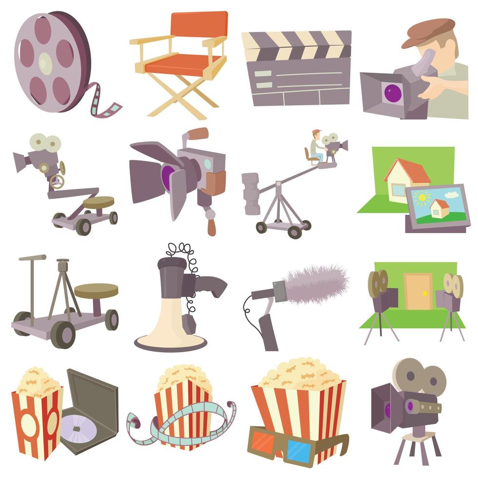 film bioscoop symbolen iconen set, cartoon stijl vector