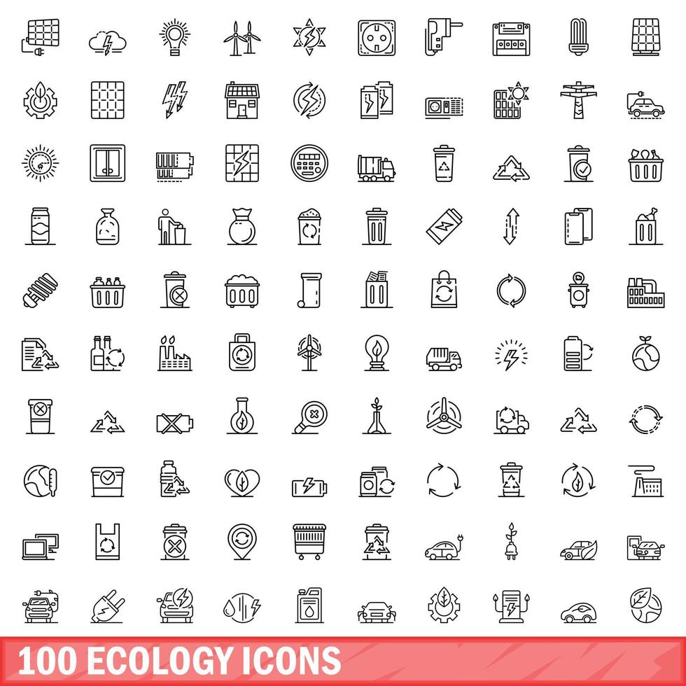 100 ecologie iconen set, Kaderstijl vector