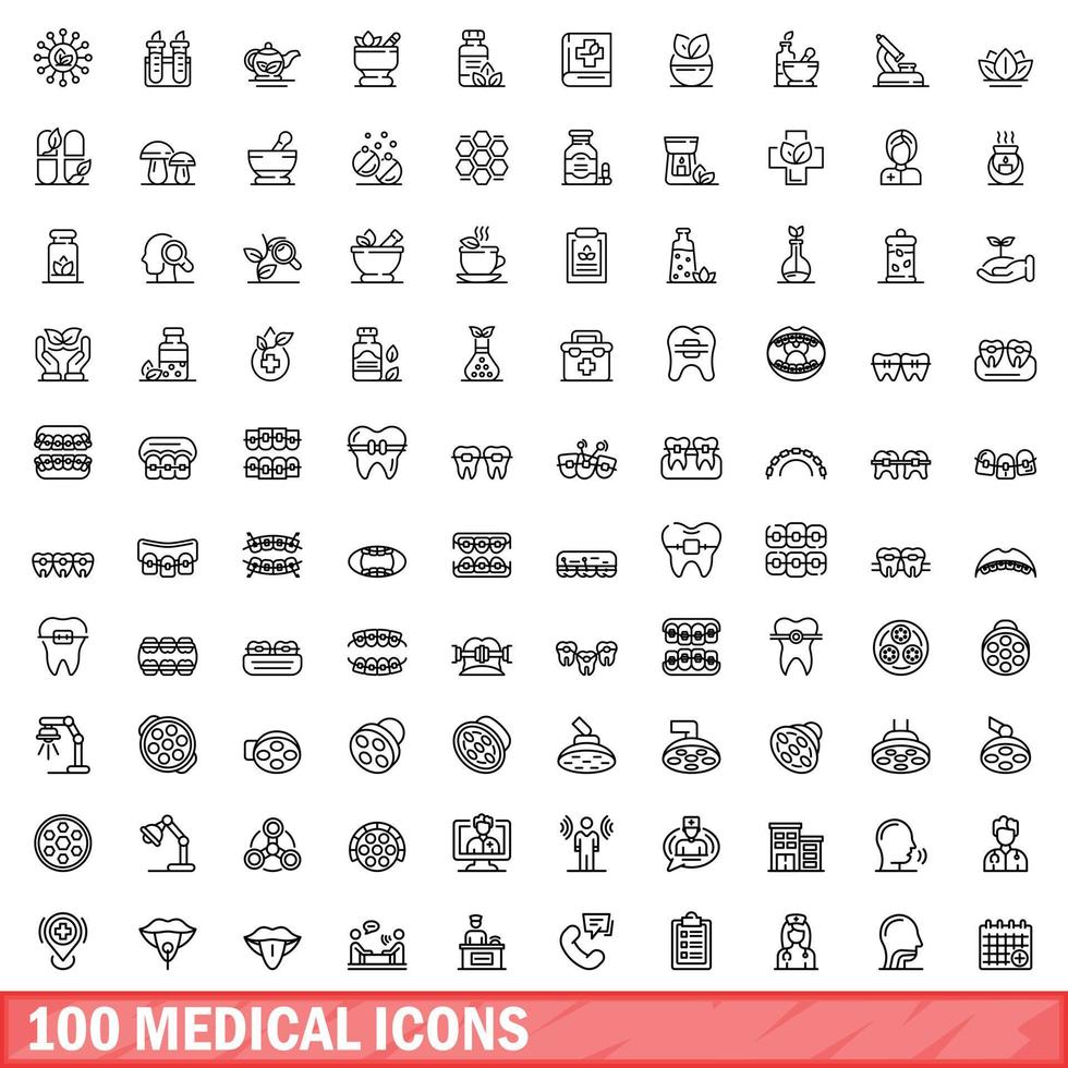 100 medische iconen set, Kaderstijl vector