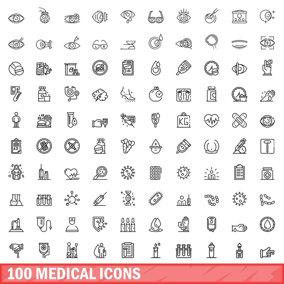 100 medische iconen set, Kaderstijl vector