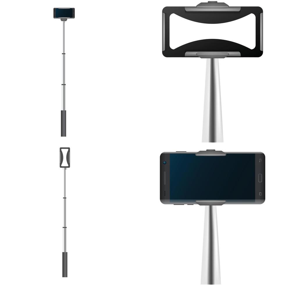 selfie stick mobiele mockup set, realistische stijl vector