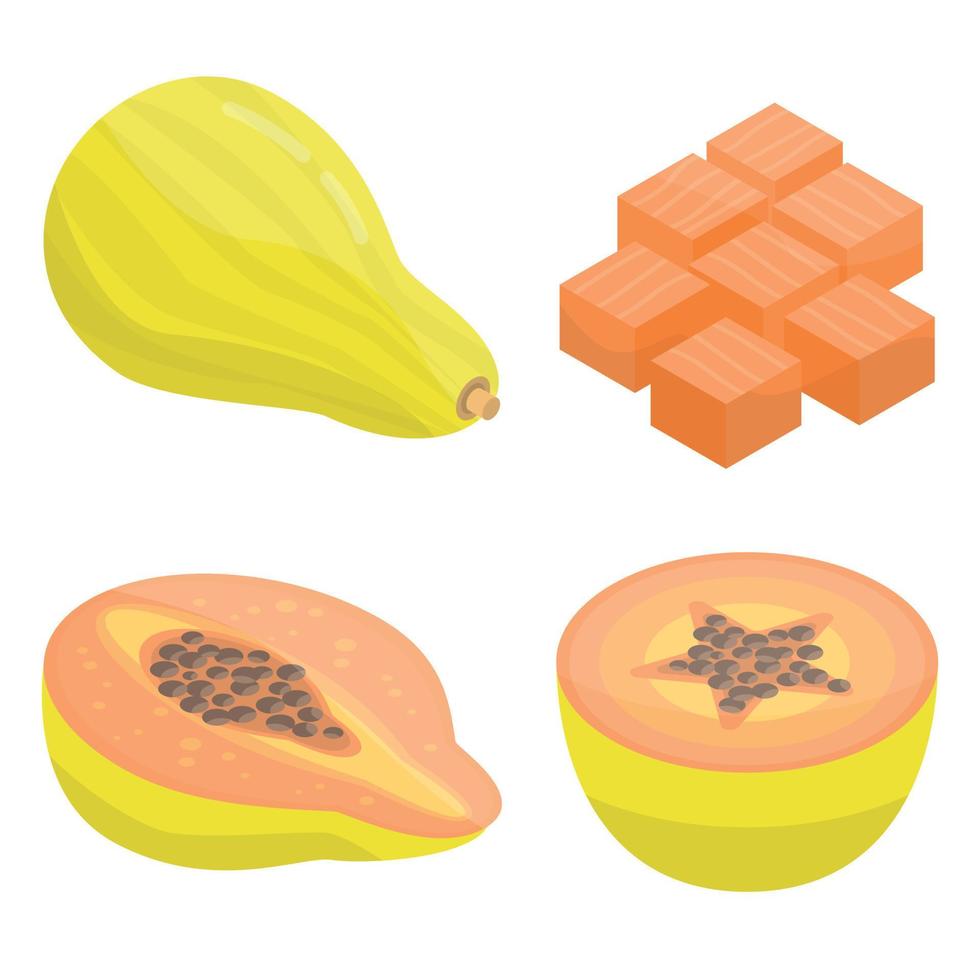 papaya iconen set, isometrische stijl vector