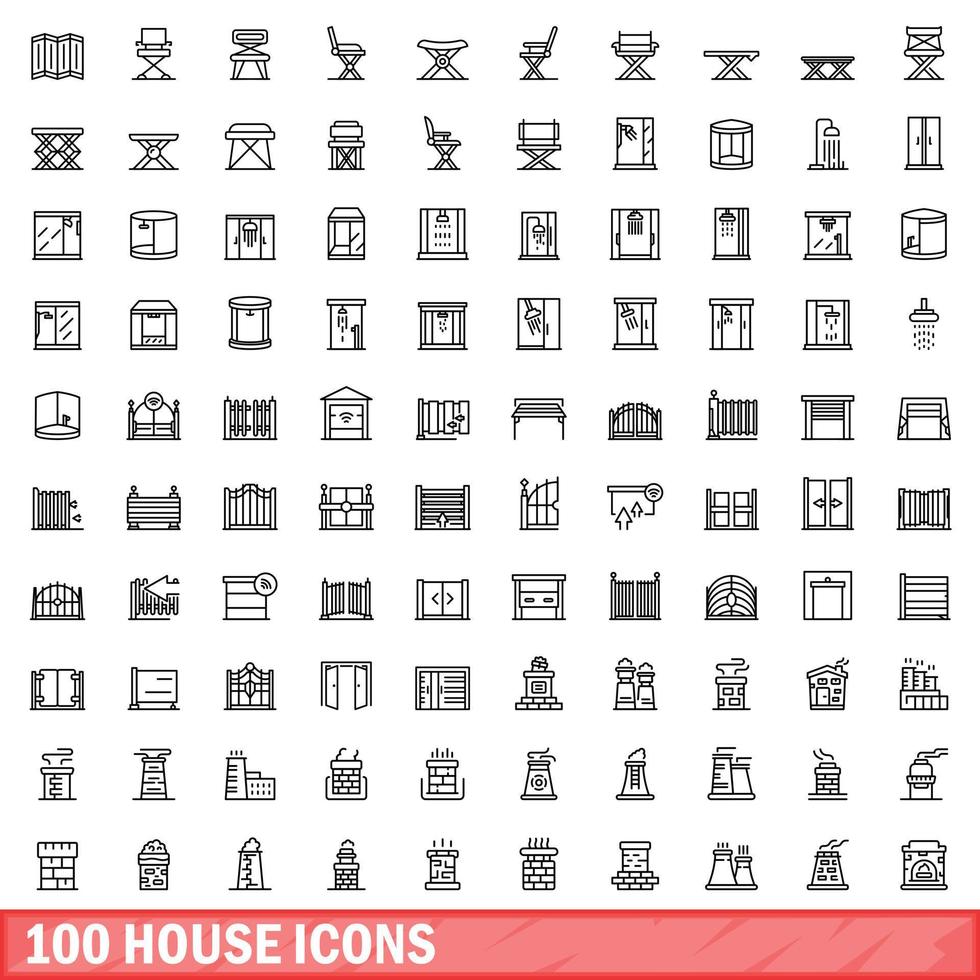 100 huis iconen set, Kaderstijl vector