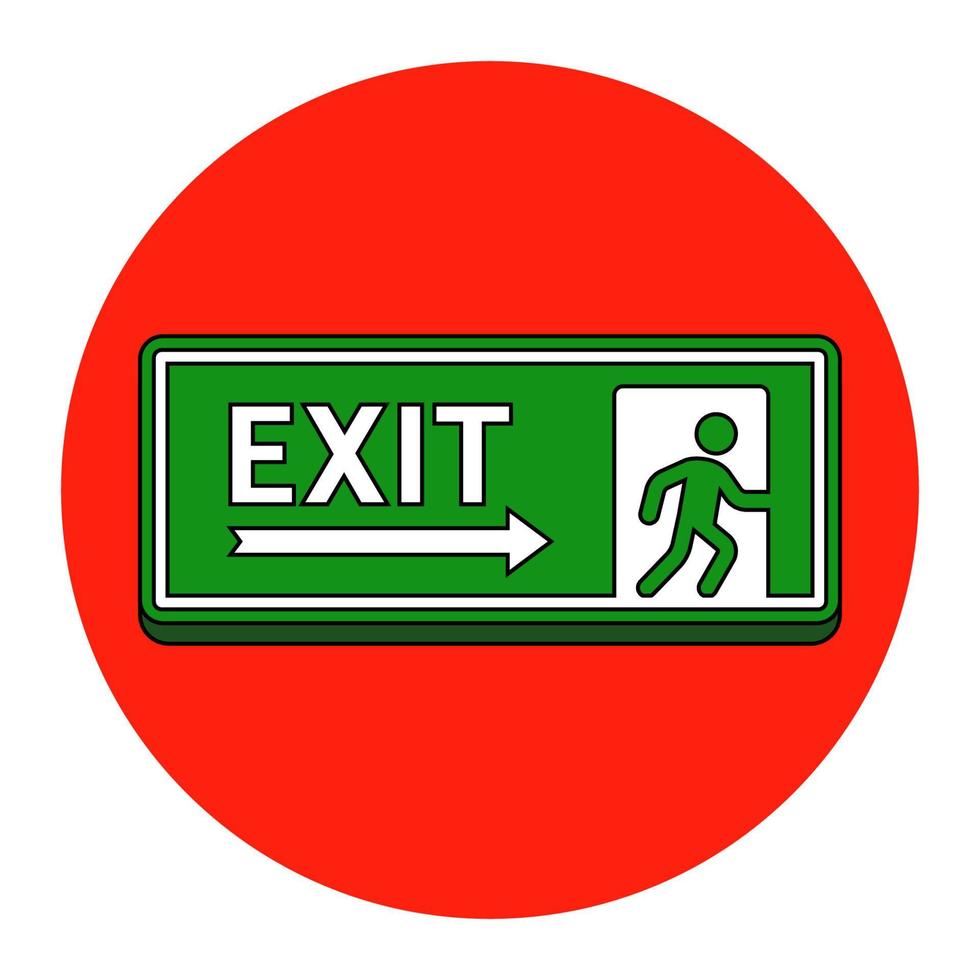 brandevacuatie teken. de safe exit sticker hangt aan een bakstenen muur. platte vectorillustratie. vector