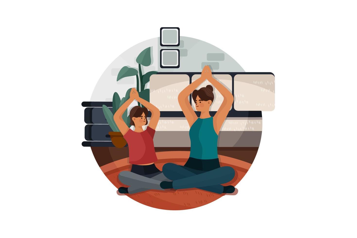 moeder en haar meisje doen yoga vector