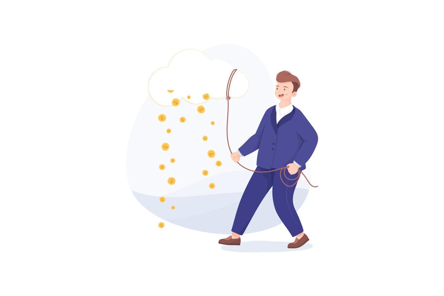 zakenman, cloud en geld regen. vector, illustratie vector