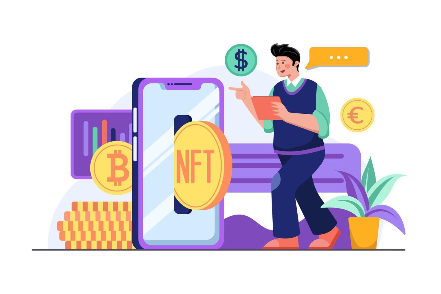 niet-fungible token flat illustratie concept vector