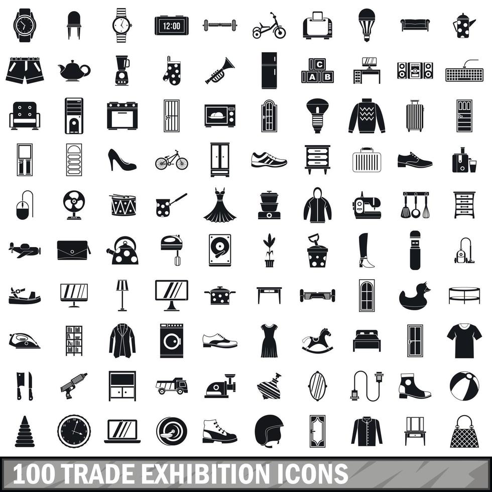 100 handelstentoonstelling iconen set, eenvoudige stijl vector