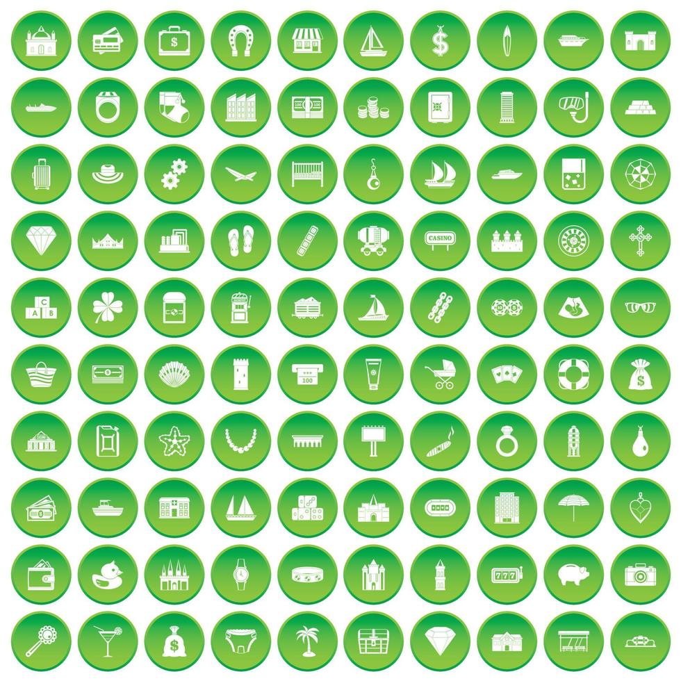 100 watersportpictogrammen instellen groene cirkel vector