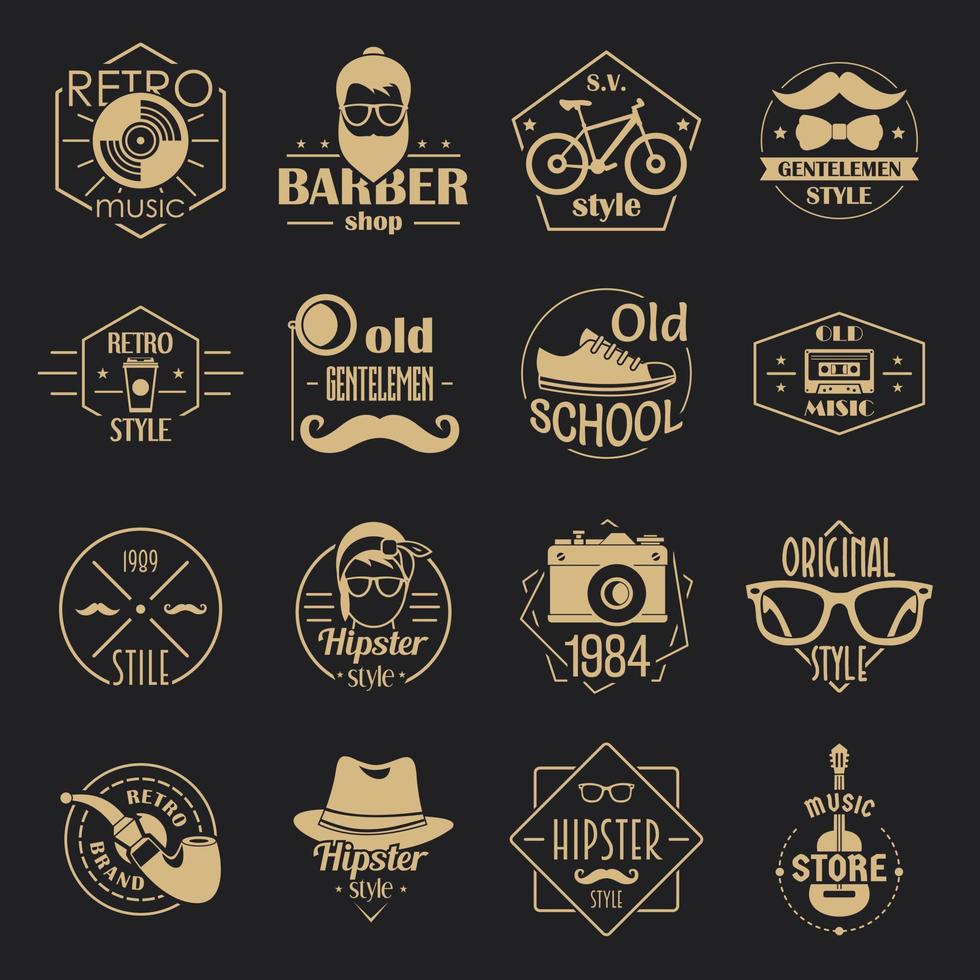 hipster logo vintage iconen set, eenvoudige stijl vector