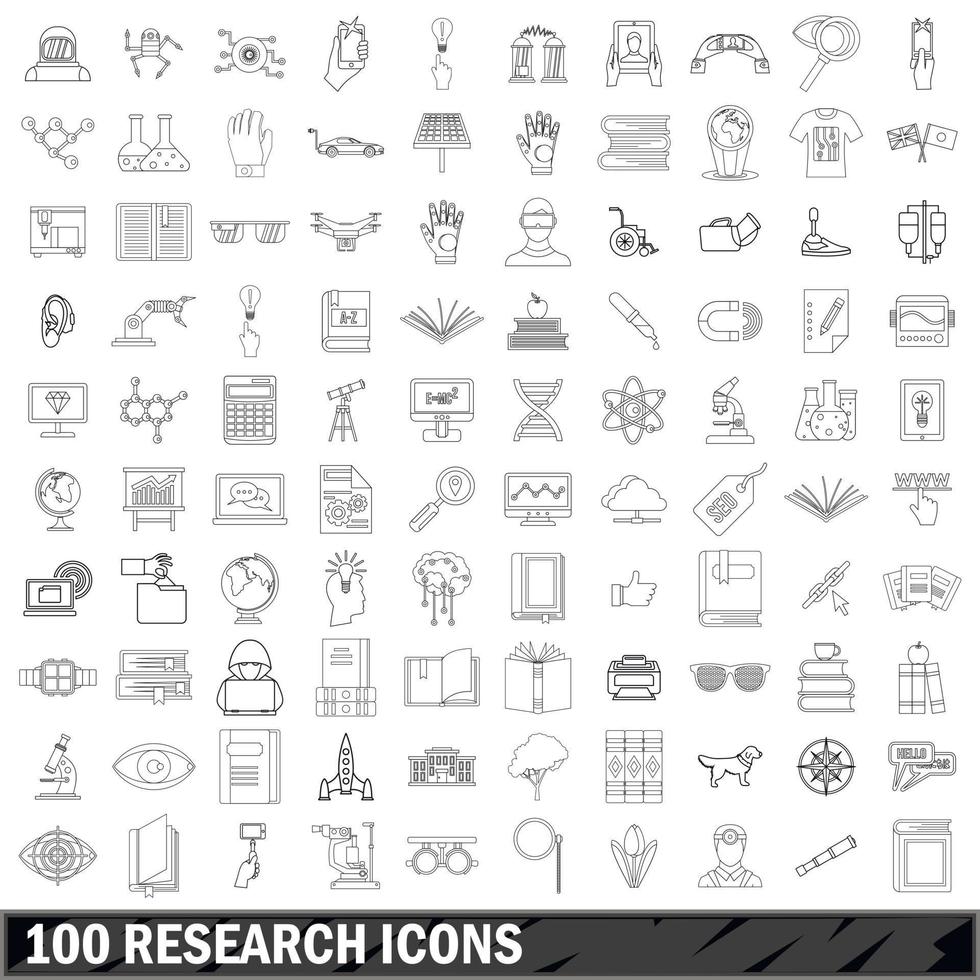 1000 onderzoek iconen set, Kaderstijl vector