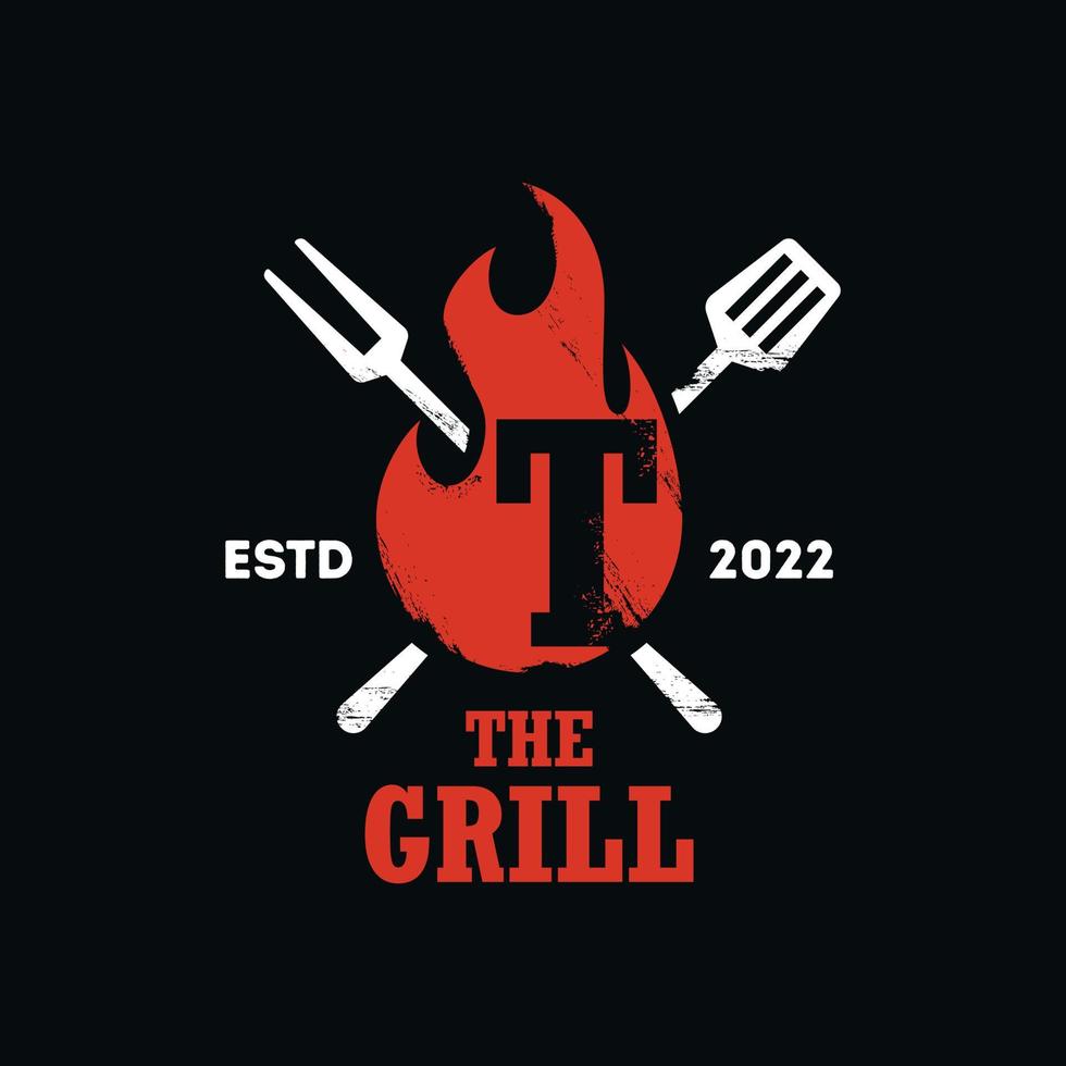 grill vuur alfabet t logo vector