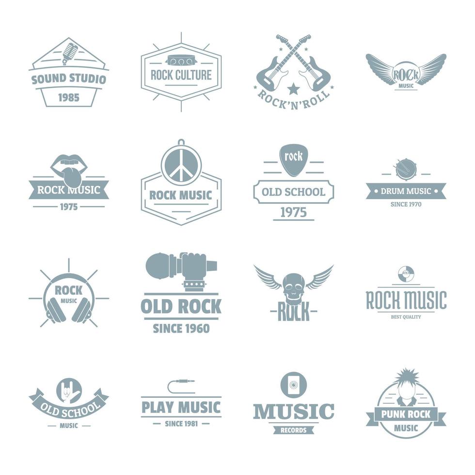 rockmuziek logo iconen set, eenvoudige stijl vector