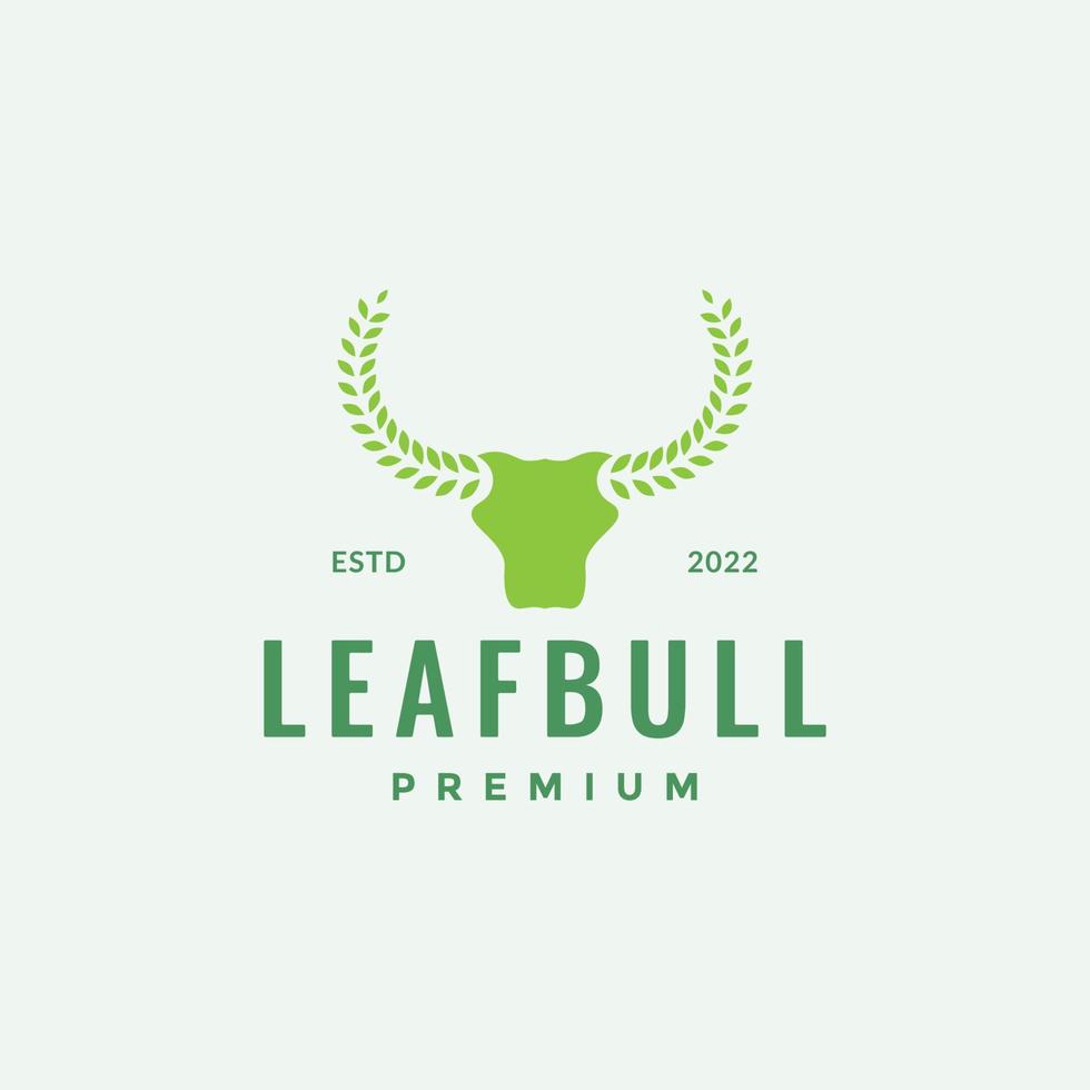 hoofd koe of stier met blad badge groen logo ontwerp vector grafisch symbool pictogram illustratie creatief idee
