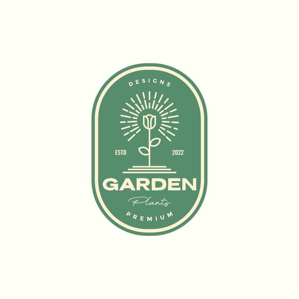 bloem met zonneborstel gekleurd kenteken vintage logo ontwerp vector grafisch symbool pictogram illustratie creatief idee