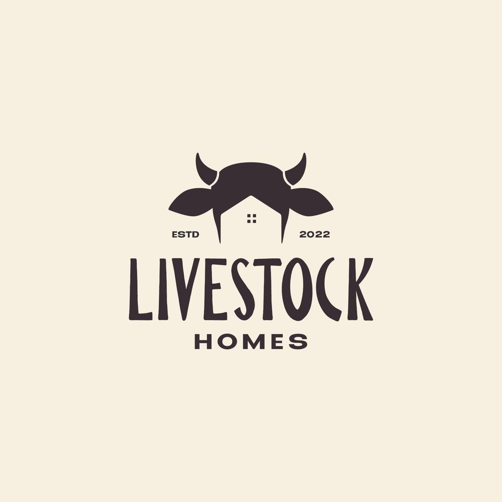 eenvoudige vintage koeien met huis logo ontwerp vector grafisch symbool pictogram illustratie creatief idee