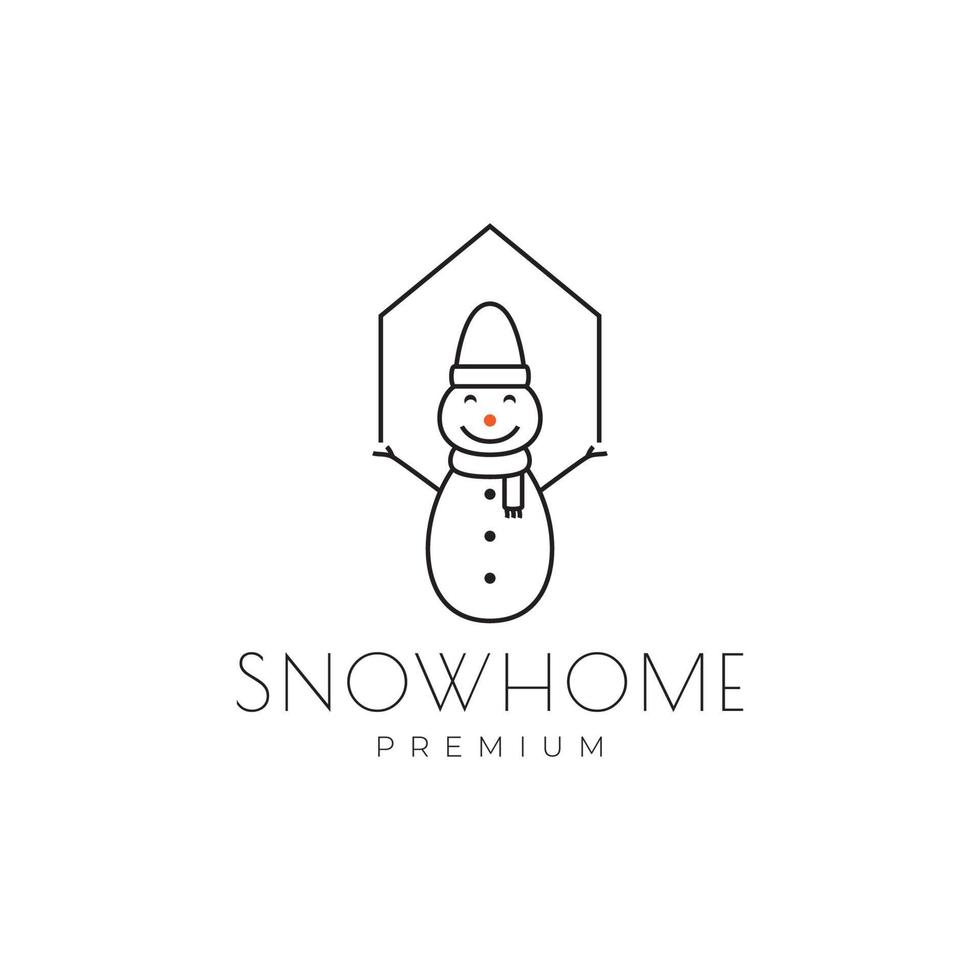 schattige sneeuwpop met hout huis logo ontwerp vector grafisch symbool pictogram illustratie creatief idee