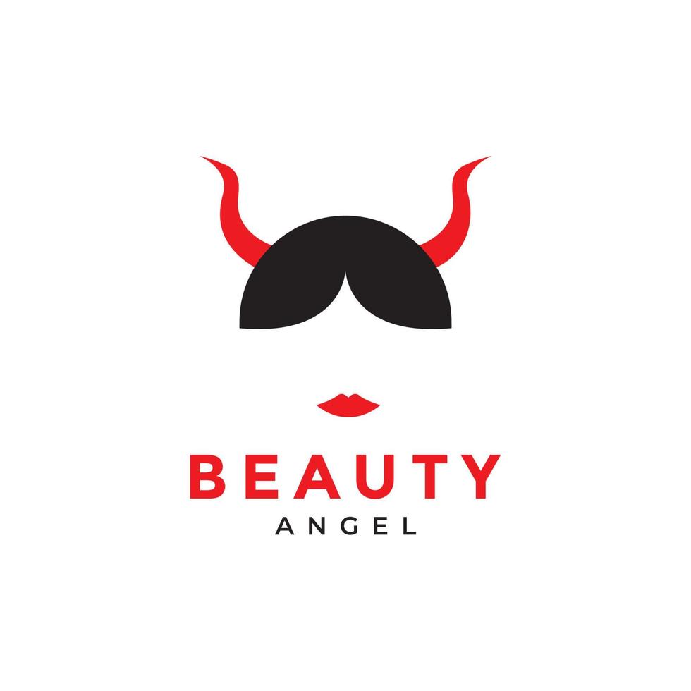 hoofd schoonheid vrouwen met hoorn engel kwaad logo ontwerp vector grafisch symbool pictogram illustratie creatief idee