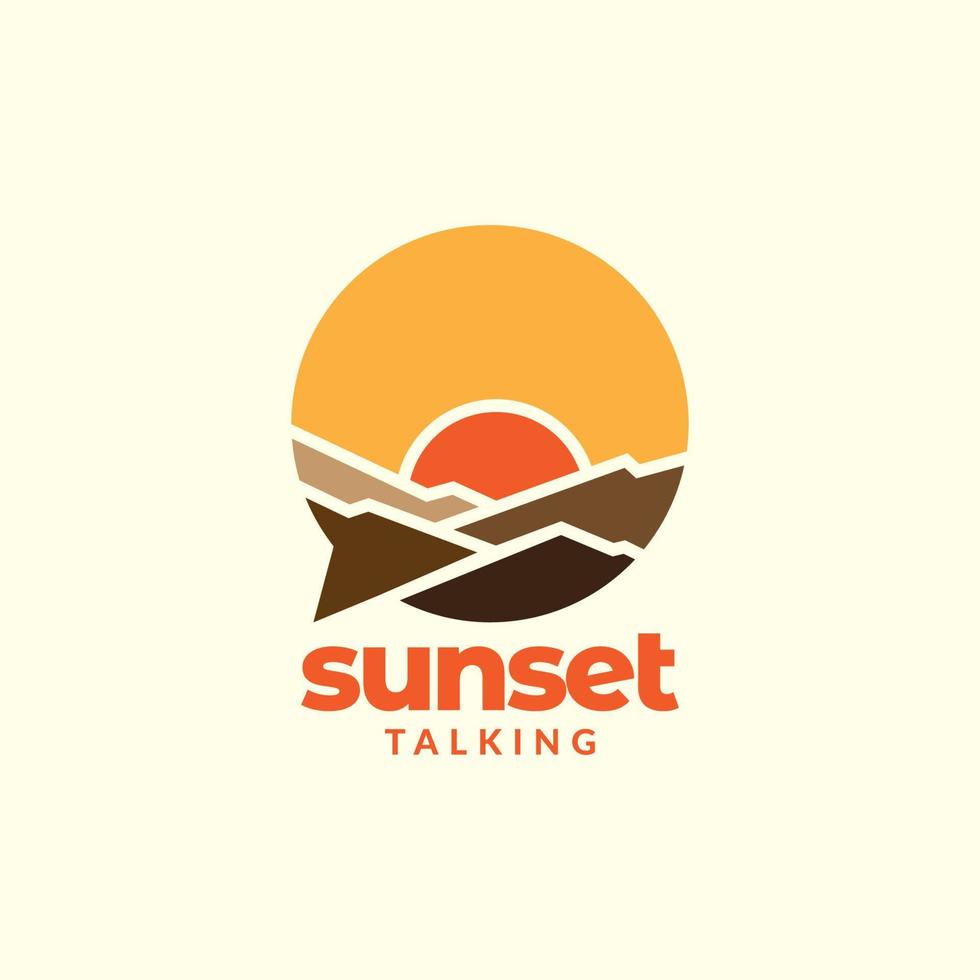 kleurrijke zonsondergang met bubble talk logo ontwerp vector grafisch symbool pictogram illustratie creatief idee
