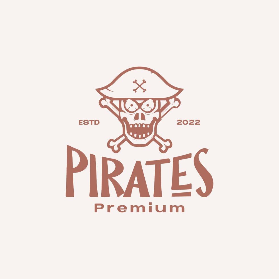 hoed piraat schedel met kruisbeenderen vintage logo ontwerp vector grafisch symbool pictogram illustratie creatief idee