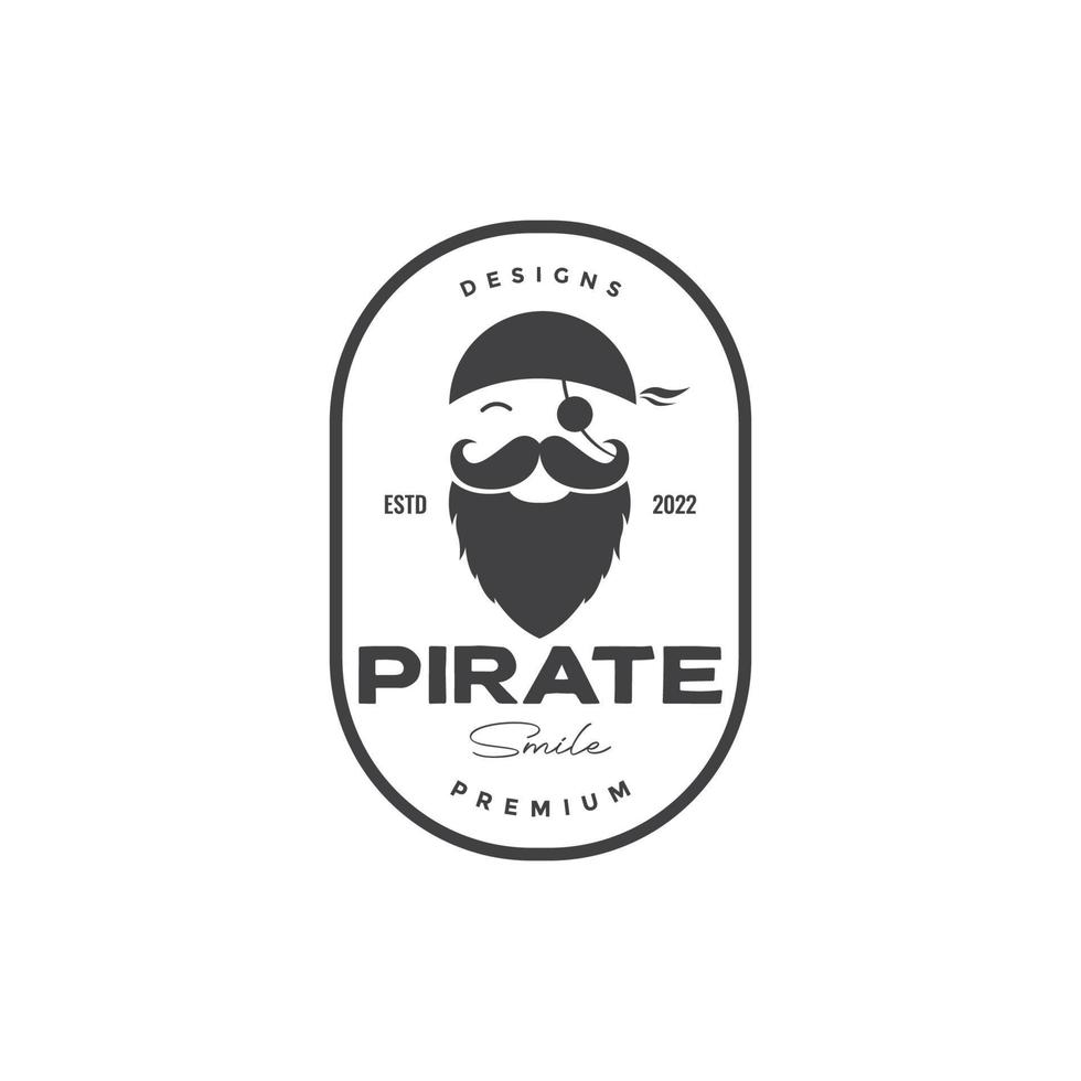 badge glimlach piraat met baard logo ontwerp vector grafisch symbool pictogram illustratie creatief idee