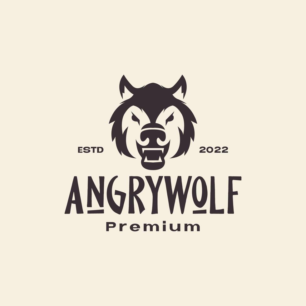 hoofd gezicht wolf boos vintage logo ontwerp vector grafisch symbool pictogram illustratie creatief idee