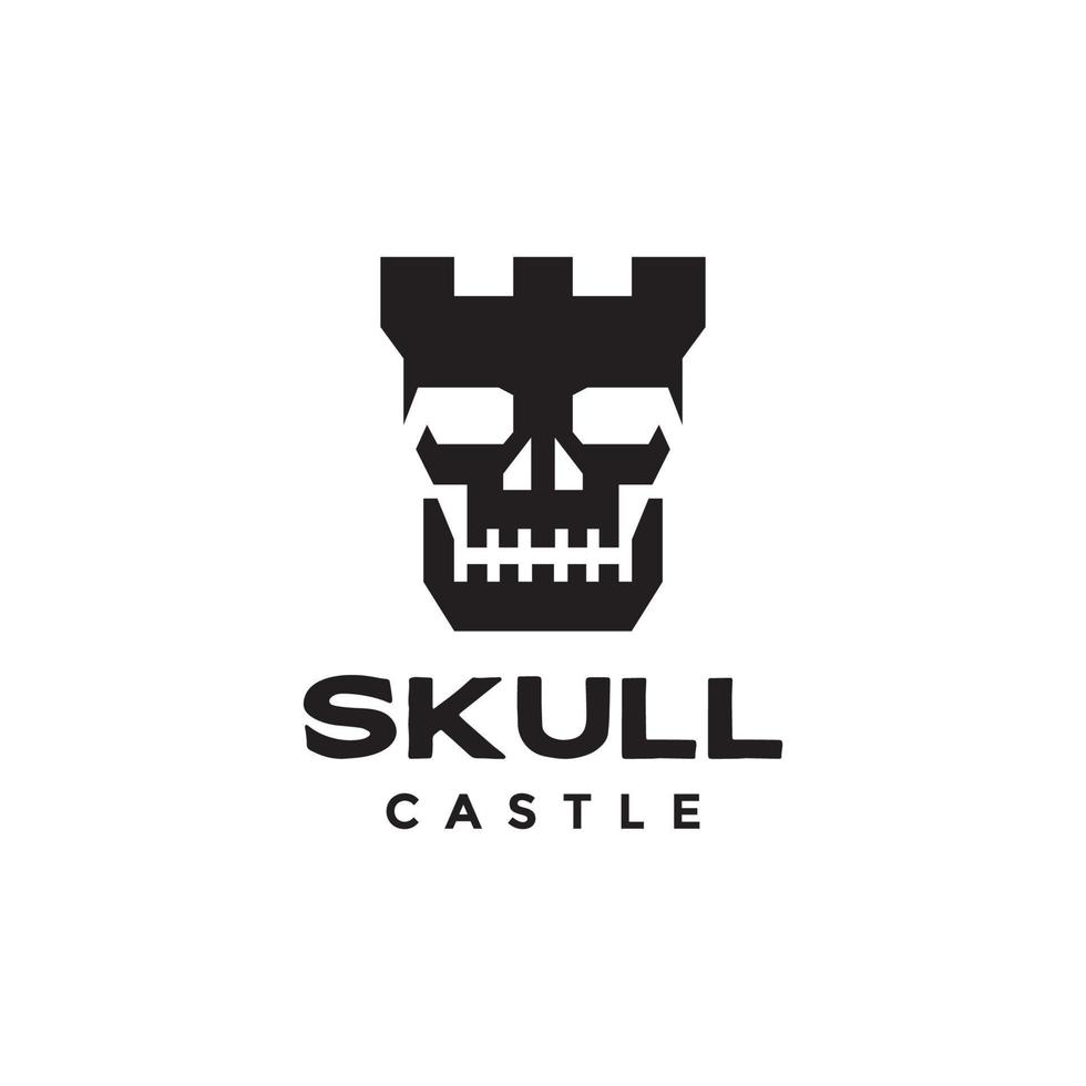 schedel met kasteel zwart logo ontwerp vector grafisch symbool pictogram illustratie creatief idee