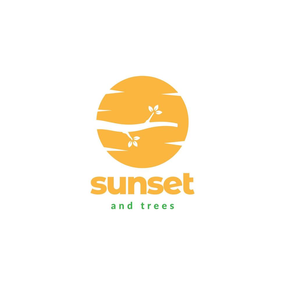 zonsondergang met tak bomen logo ontwerp vector grafisch symbool pictogram illustratie creatief idee