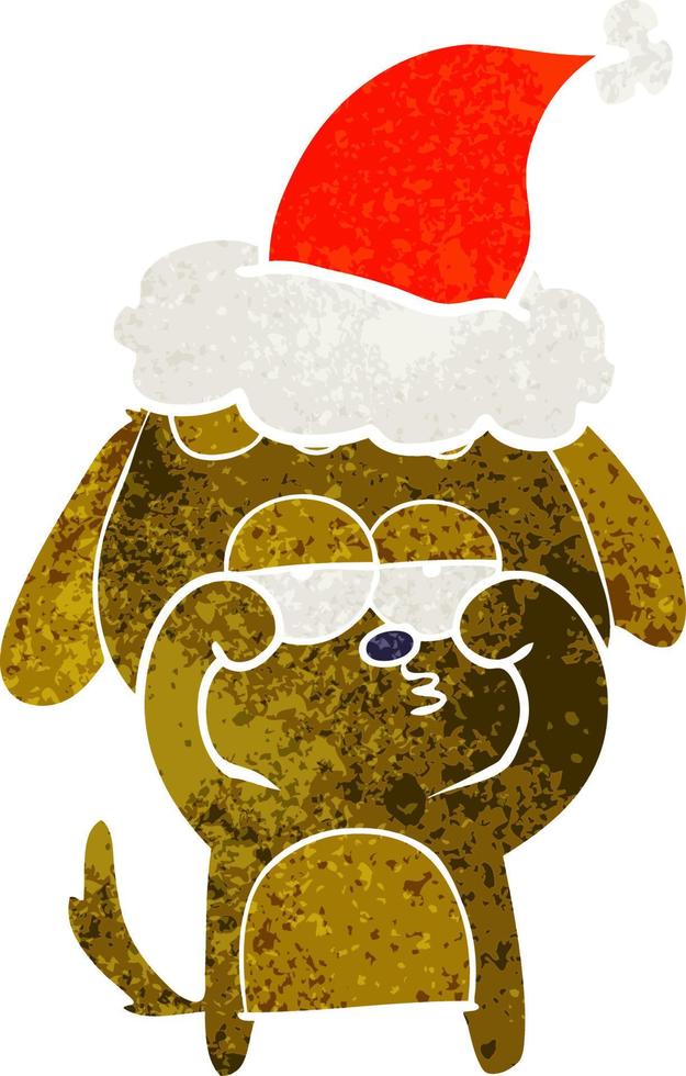 retro cartoon van een vermoeide hond met een kerstmuts vector