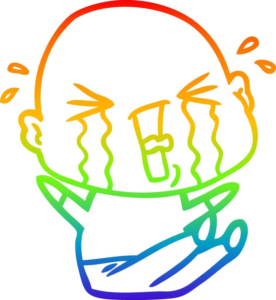 regenbooggradiënt lijntekening cartoon huilende kale man vector