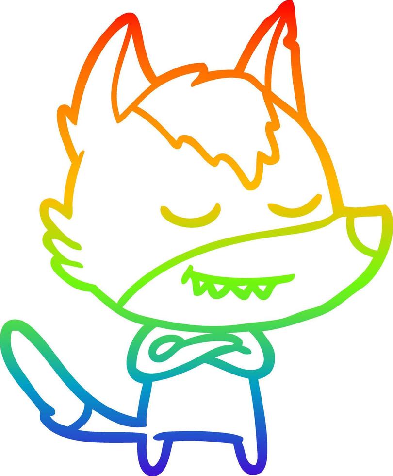 regenbooggradiënt lijntekening vriendelijke cartoon wolf vector