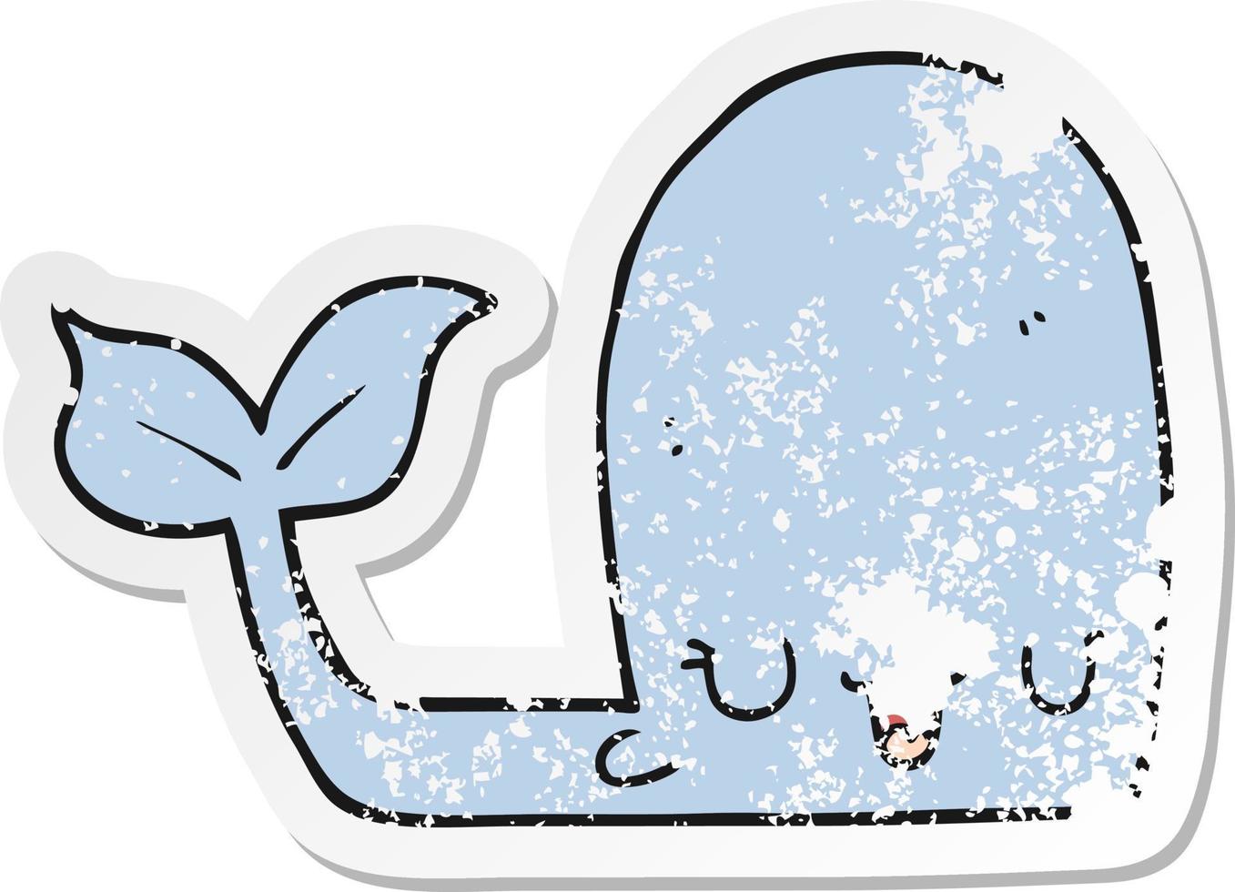 verontruste sticker van een cartoon gelukkige walvis vector
