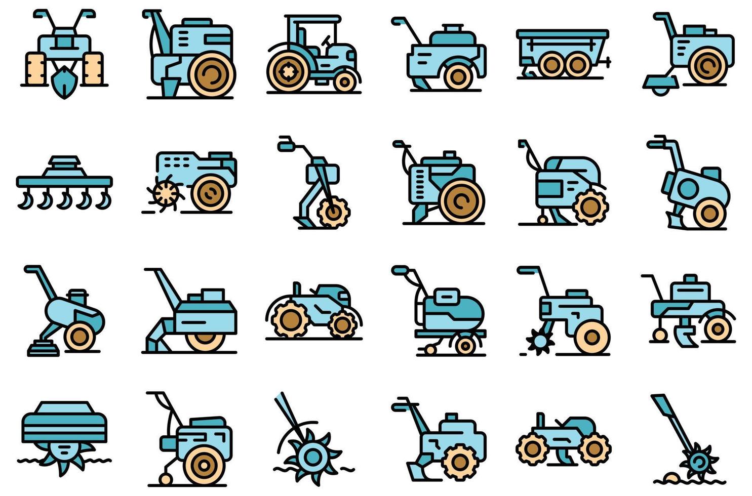 cultivator machine pictogram overzicht vector. landbouw agronomie vector