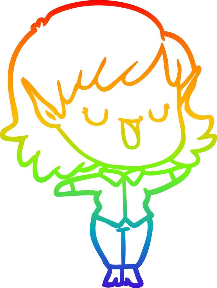 regenbooggradiënt lijntekening cartoon elf meisje vector