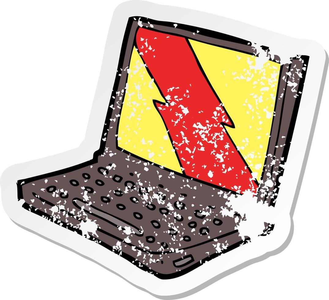 retro noodlijdende sticker van een cartoon laptopcomputer vector