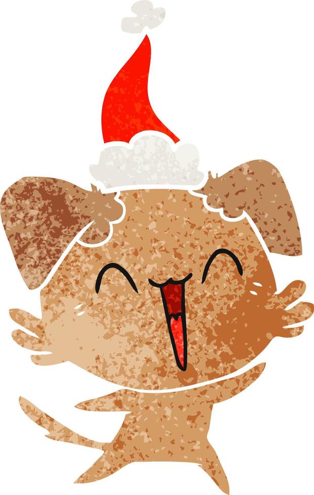 gelukkige kleine hond retro cartoon van een dragende kerstmuts vector