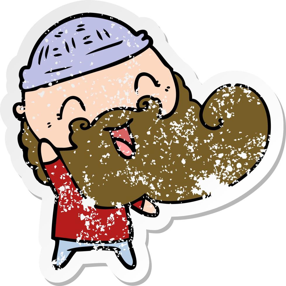 noodlijdende sticker van een gelukkige man met baard en wintermuts vector