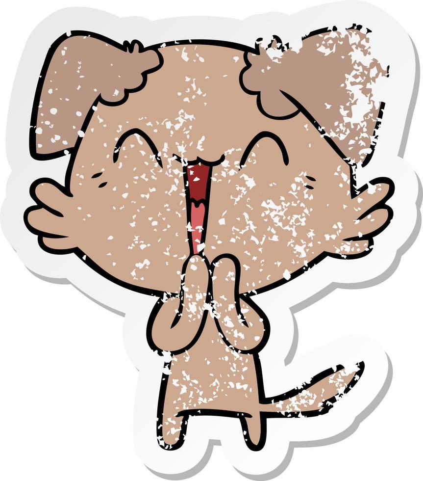 verontruste sticker van een lachende kleine hond cartoon vector