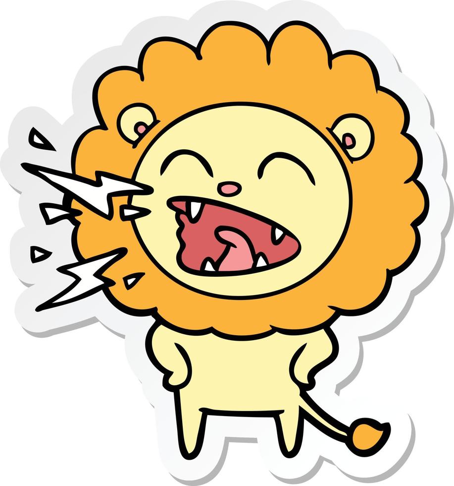 sticker van een cartoon brullende leeuw vector