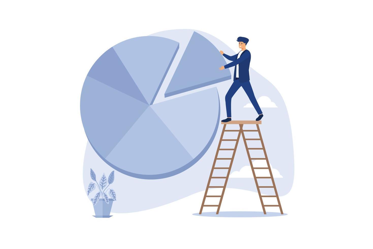 toewijzing van investeringsactiva en herbalanceringsconcept, zakenmanbelegger of financiële planner die op de ladder staat om cirkeldiagram te rangschikken als het opnieuw in evenwicht brengen van de investeringsportefeuille tot geschikt voor risico en rendement vector