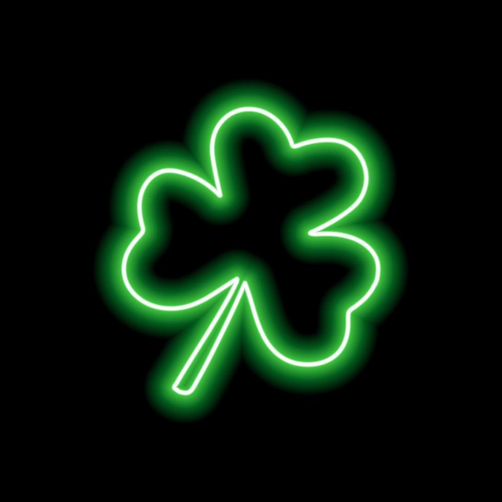 het neon groene klaverblad op een zwarte achtergrond. vector illustratie