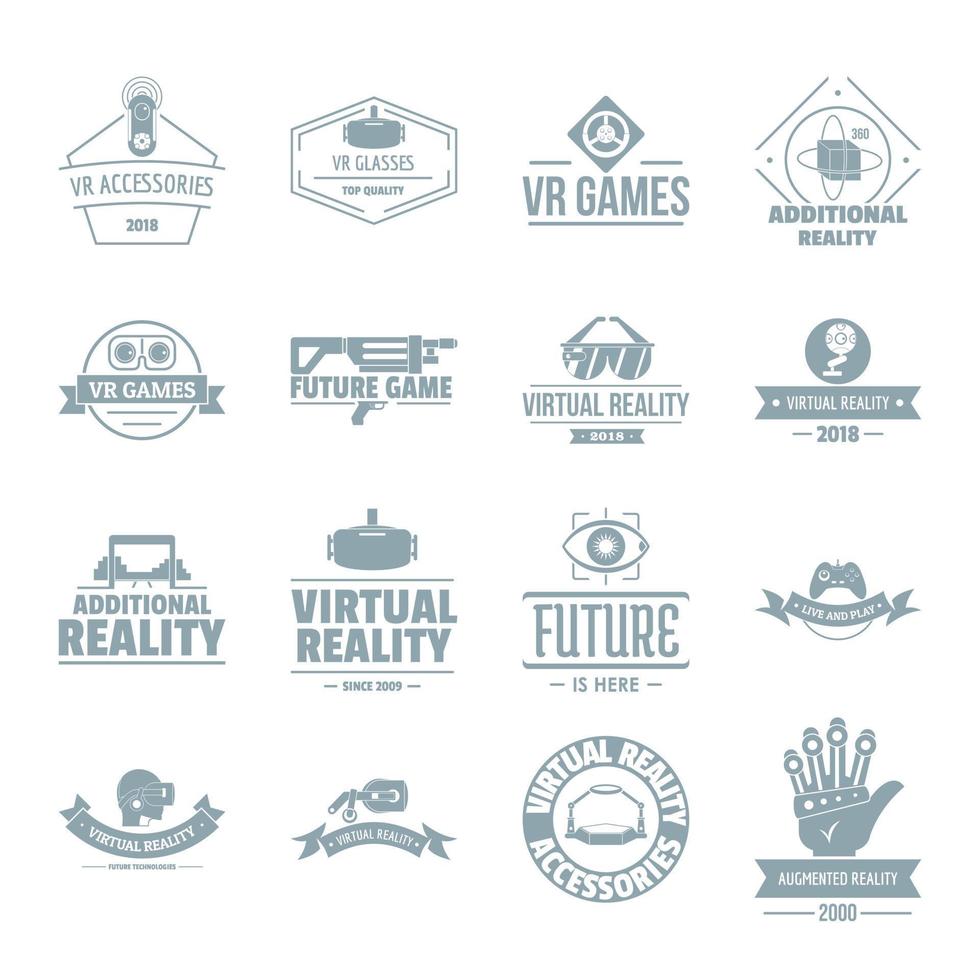 virtual reality logo iconen set, eenvoudige stijl vector